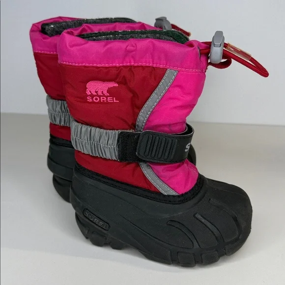Sorrel flurry pink and black winter snow boots size youth 6 - Picture 2 of 10
